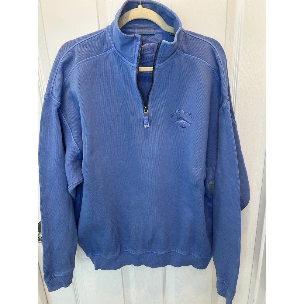 Tommy Bahama Men's Blue Quarter Zip Pullover Sweater Relaxed Fit Size M‎